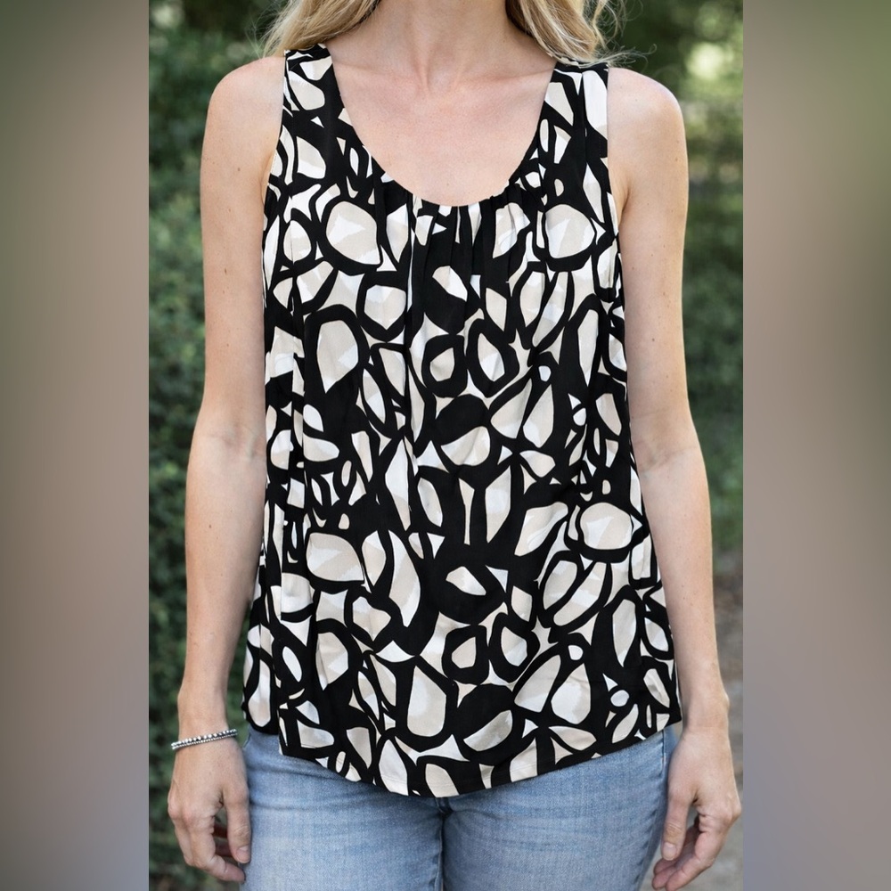 Calvin Klein Black & White Abstract Sleeveless Blouse 2X